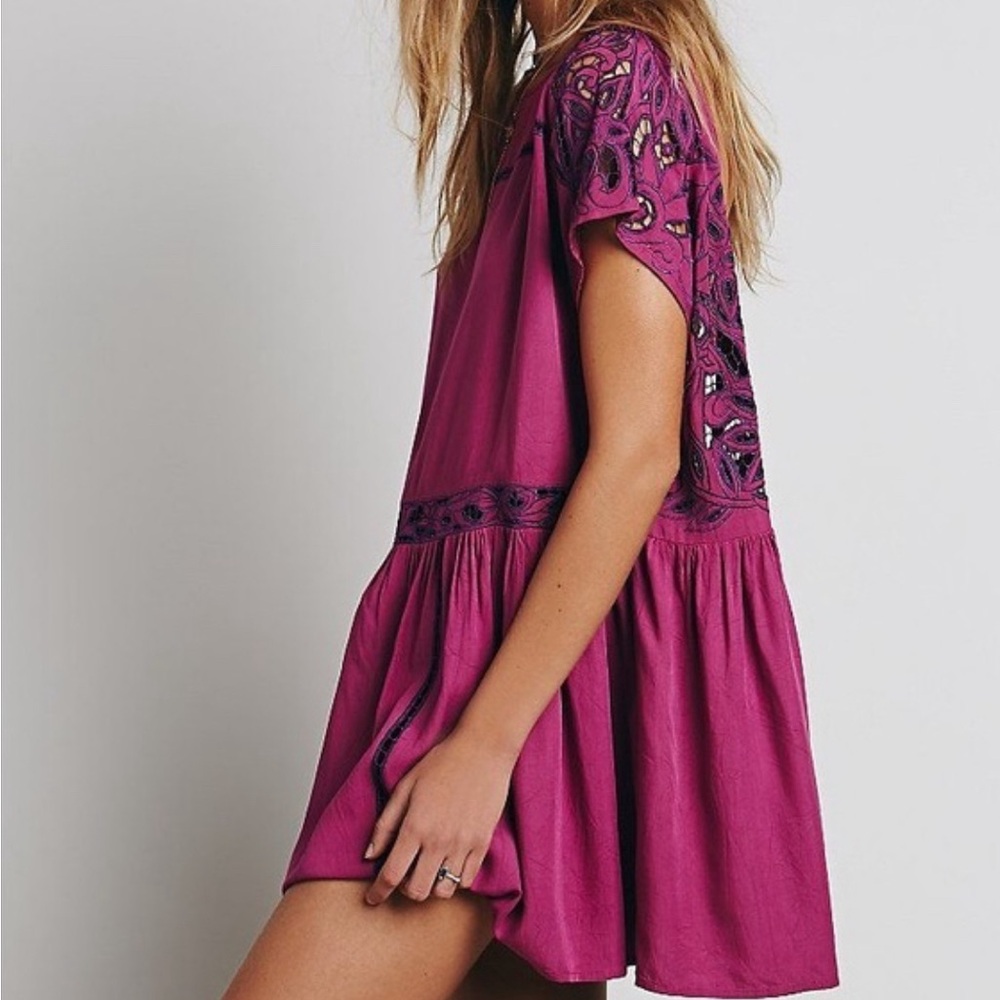Free People Aya Embroidered Fuchsia Dress Sz Small